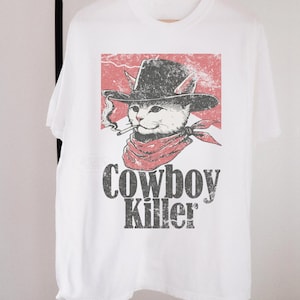 Cowboy Killer-skjorta för rökare, rökare, rolig kattälskare, cigarettcowboykatt, rökare, gåva, konstig Y2K-humor, meme-skjorta