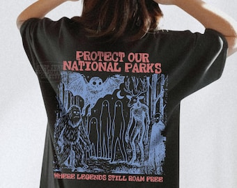Cryptid National Parks Shirt Comfort Colors® 90s Protect Our Parks Vintage Camping Hiking Tee Retro Wanderlust Shirt Fantasy Creatures Tee