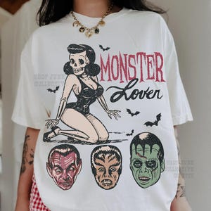 Monster Lover Tee Comfort Colors® Trendy Vintage Halloween 90s Cult Classic Horror Monsters Frankenstein Shirt Pin Up Halloween Rockabilly