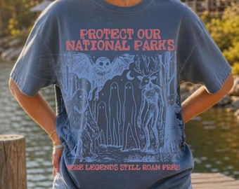 Cryptid National Parks Shirt Comfort Colors® 90s Protect Our Parks Vintage Camping Hiking Tee Retro Wanderlust Shirt Fantasy Creatures Tee