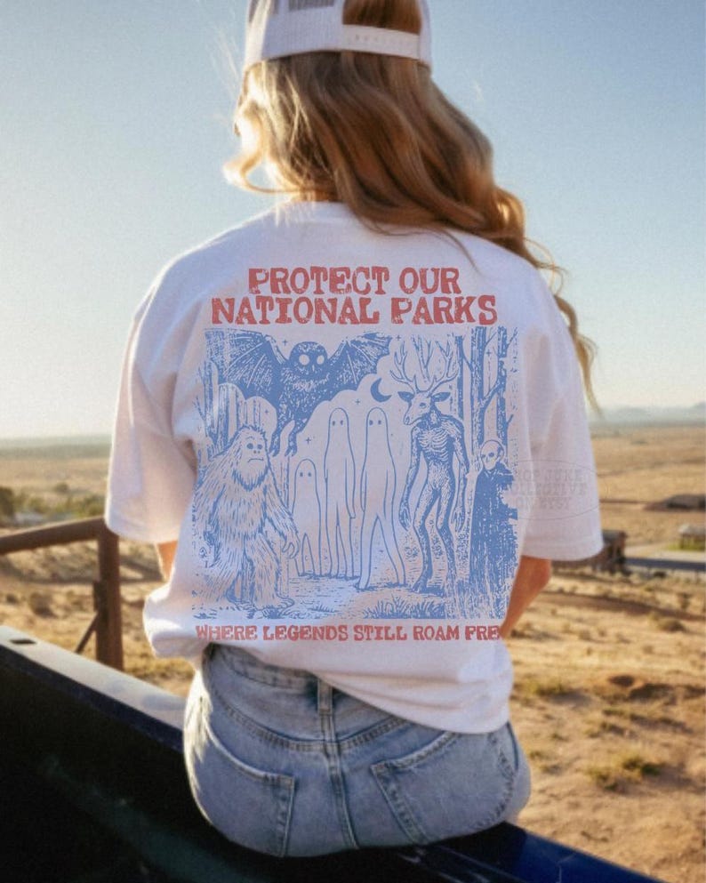 Cryptid National Parks Shirt Comfort Colors® 90s Protect Our Parks Vintage Camping Hiking Tee Retro Wanderlust Shirt Fantasy Creatures Tee White