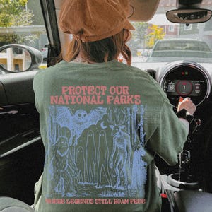 Cryptid National Parks Shirt Comfort Colors® 90s Protect Our Parks Vintage Camping Hiking Tee Retro Wanderlust Shirt Fantasy Creatures Tee Moss