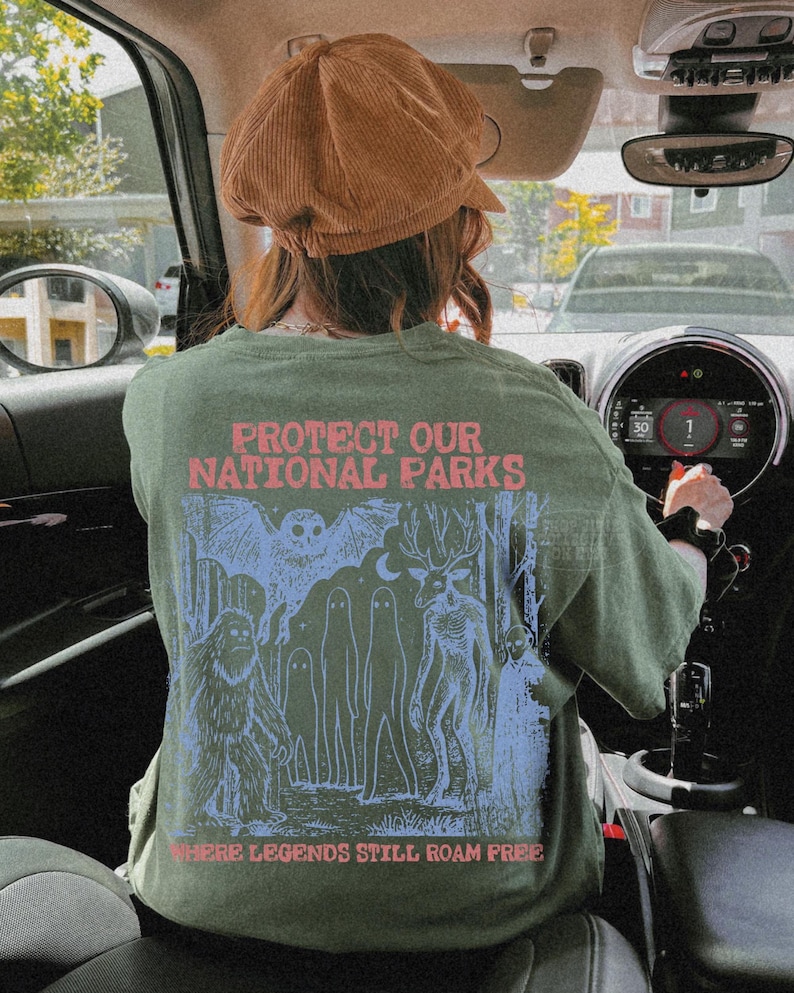Cryptid National Parks Shirt Comfort Colors® 90s Protect Our Parks Vintage Camping Hiking Tee Retro Wanderlust Shirt Fantasy Creatures Tee Moss