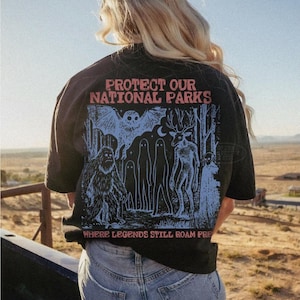 Cryptid National Parks Shirt Comfort Colors® 90s Protect Our Parks Vintage Camping Hiking Tee Retro Wanderlust Shirt Fantasy Creatures Tee Black