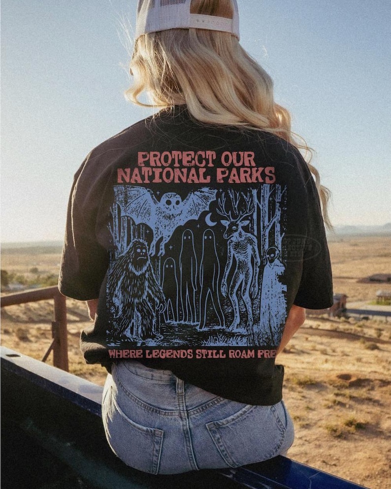 Cryptid National Parks Shirt Comfort Colors® 90s Protect Our Parks Vintage Camping Hiking Tee Retro Wanderlust Shirt Fantasy Creatures Tee Black