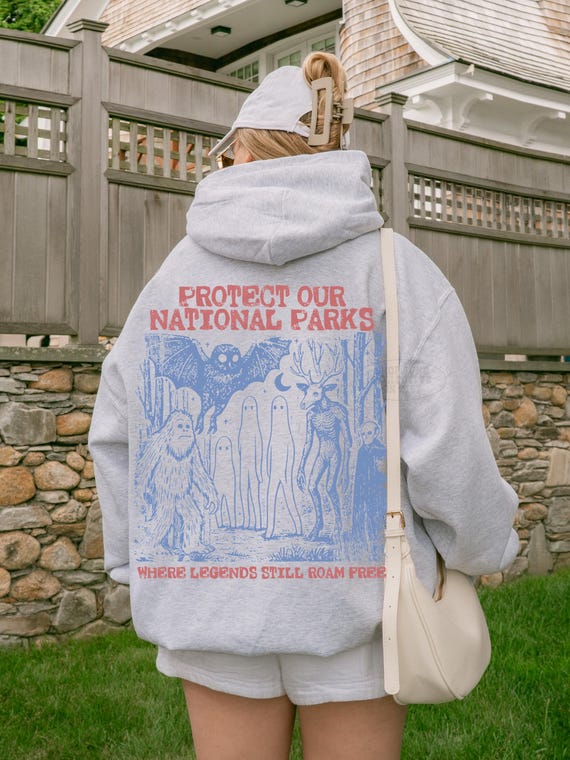 Cryptid National Parks Hoodie UNSX 90s Protect Our Parks Vintage Camping Hiking Sweatshirt Retro Wanderlust Shirt Fantasy Creatures Hoodie