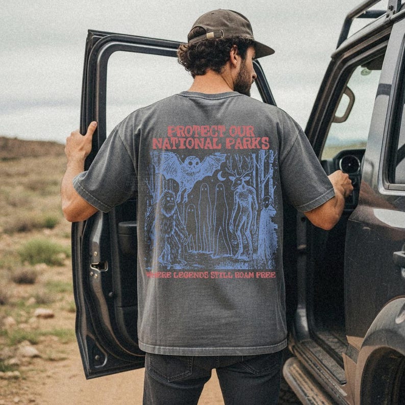 Cryptid National Parks Shirt Comfort Colors® 90s Protect Our Parks Vintage Camping Hiking Tee Retro Wanderlust Shirt Fantasy Creatures Tee Pepper