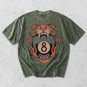Lucky Leopard Tee Comfort Colors® Traditional Tattoo T 8 Ball Shirt Grunge Streetwear Vintage Western Lucky Me Shirt Yallternative Aesthetic Moss