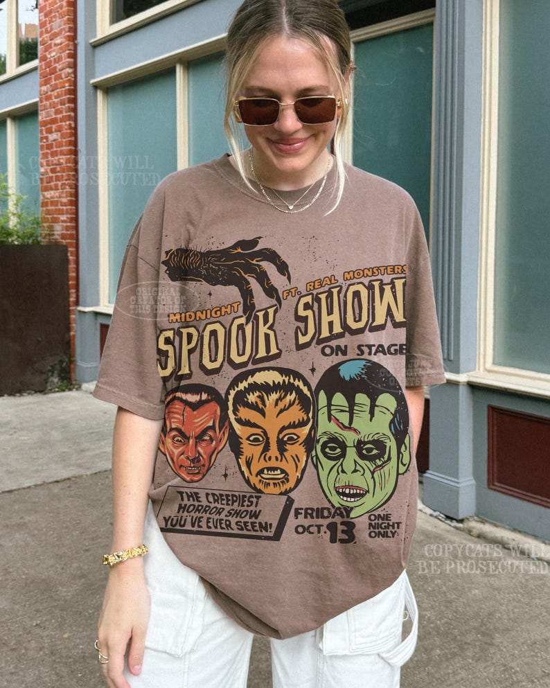 Spook Show Shirt UNISEX Comfort Colors® Vintage Halloween Tee Horror Lover Gift 90s Cult Classic Horror Graveyard Smash Tee Monster Mash Tee Espresso