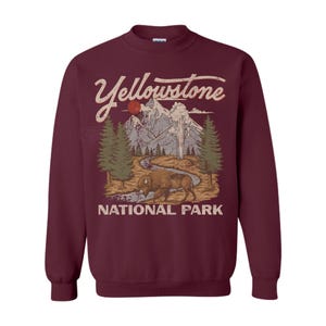 Yellowstone National Park Sweatshirt UNSX Vintage Fluffy Cows Crewneck 90s Protect Our Park Old School Shirt Hiking Hoodie Nature Lover Gift Maroon