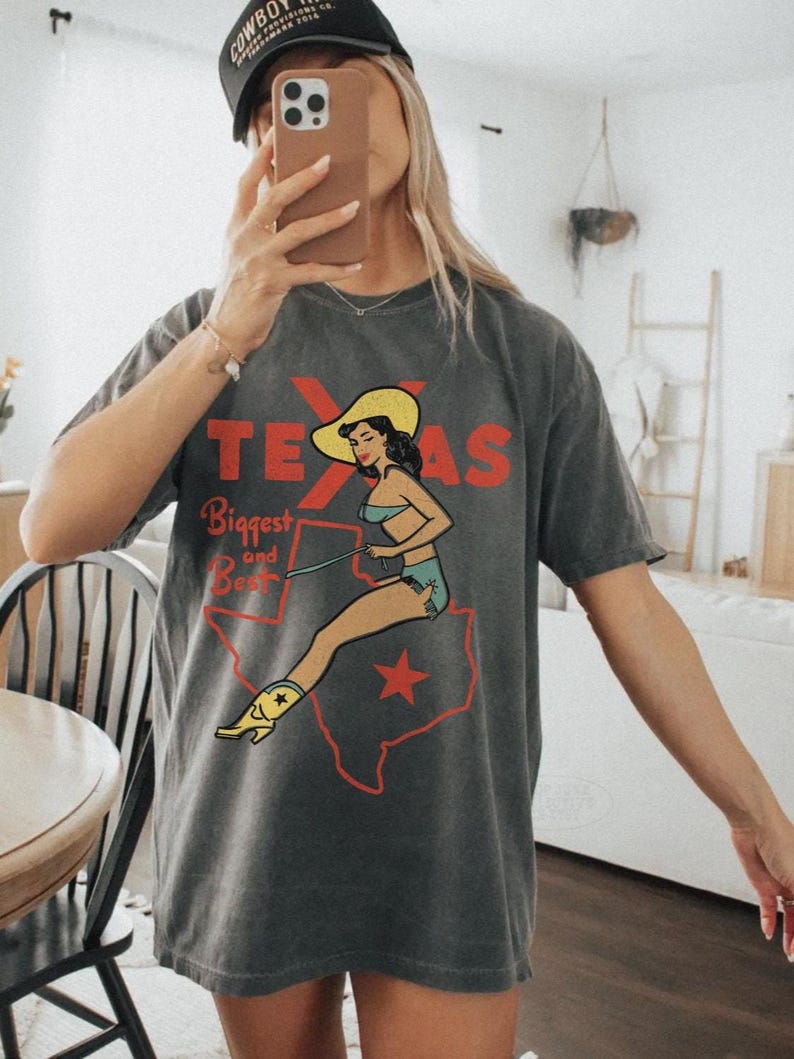 Vintage Texas shirt UNISEX Comfort Colors® Texas cowgirl shirt Texas kaart Tee Wild West USA retro pin-up cowgirl jaren 90 grunge rodeo western shirt Pepper