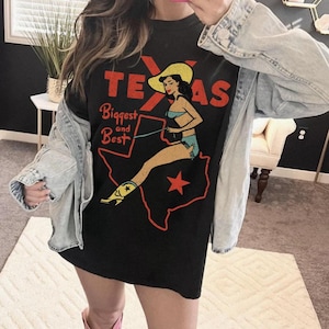 Vintage Texas shirt UNISEX Comfort Colors® Texas cowgirl shirt Texas kaart Tee Wild West USA retro pin-up cowgirl jaren 90 grunge rodeo western shirt Black