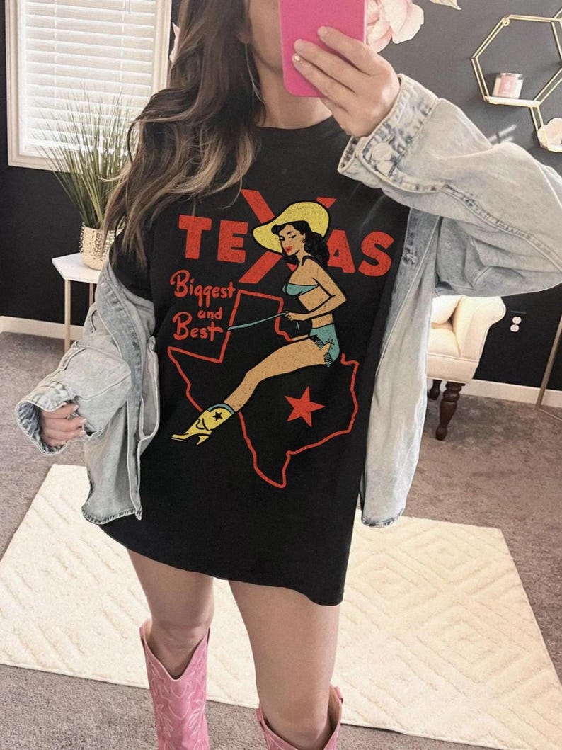 Vintage Texas shirt UNISEX Comfort Colors® Texas cowgirl shirt Texas kaart Tee Wild West USA retro pin-up cowgirl jaren 90 grunge rodeo western shirt Black