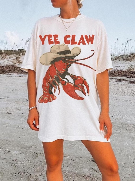 Lobster Cowboy Shirt UNISEX Comfort Colors® Trendy Yee Claw Tee Funny Lobster Tshirt Western Beach Top Amalfi Coast Trip Tomato Girl Summer