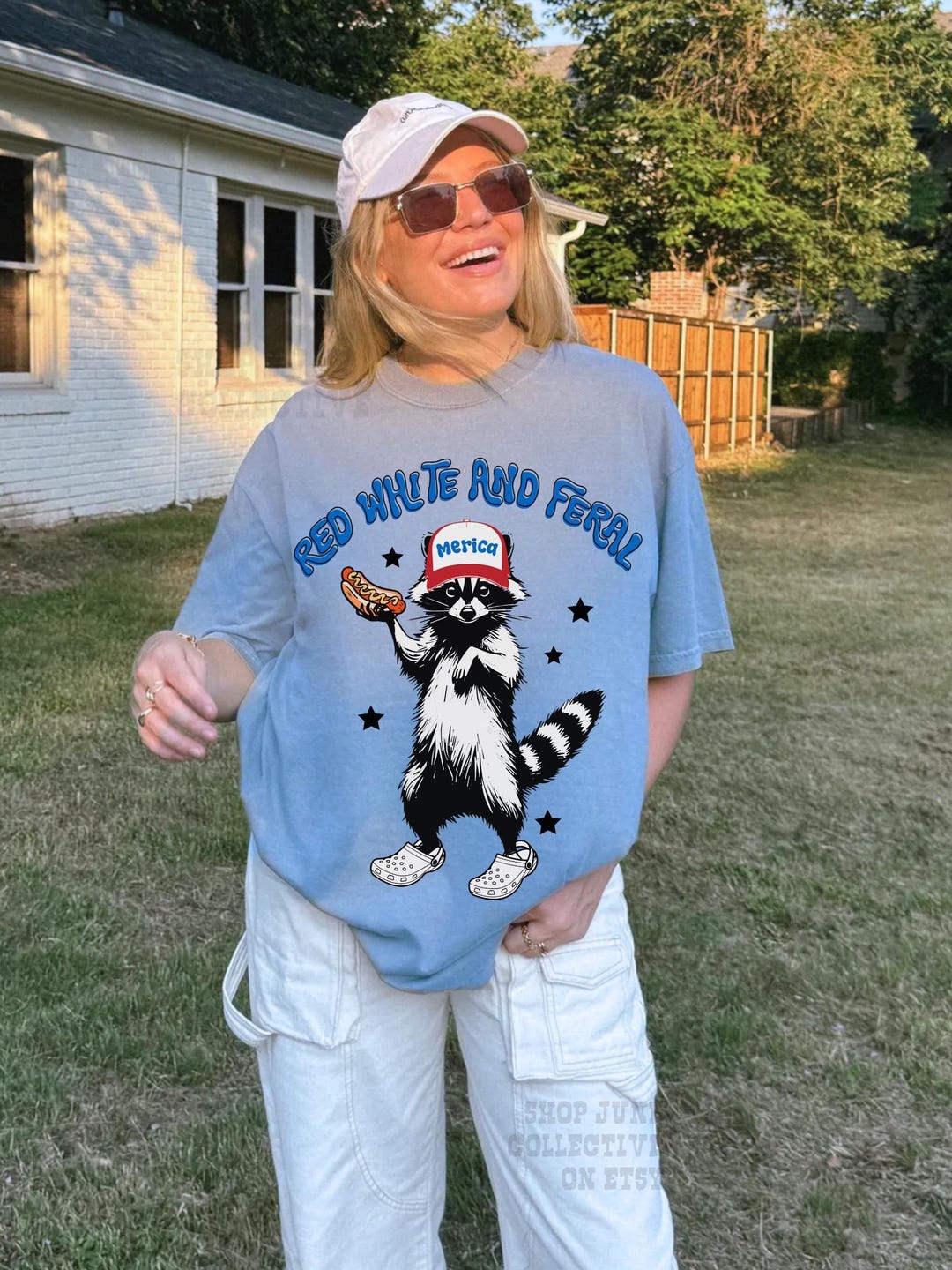 Red White And Feral 4th Of July T-Shirt - Patriotic V-Neck Tee