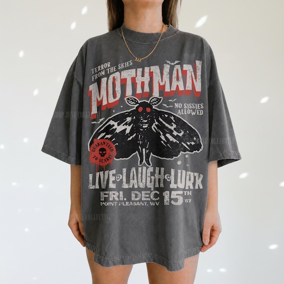 Mothman Shirt UNSX Comfort Colors® Cryptid Tee Vintage Halloween Shirt 90s Cult Classic Horror Movie Tee Live Laugh Lurk Monster Lover Gift