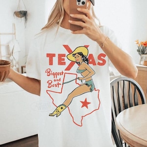 Vintage Texas shirt UNISEX Comfort Colors® Texas cowgirl shirt Texas kaart Tee Wild West USA retro pin-up cowgirl jaren 90 grunge rodeo western shirt White