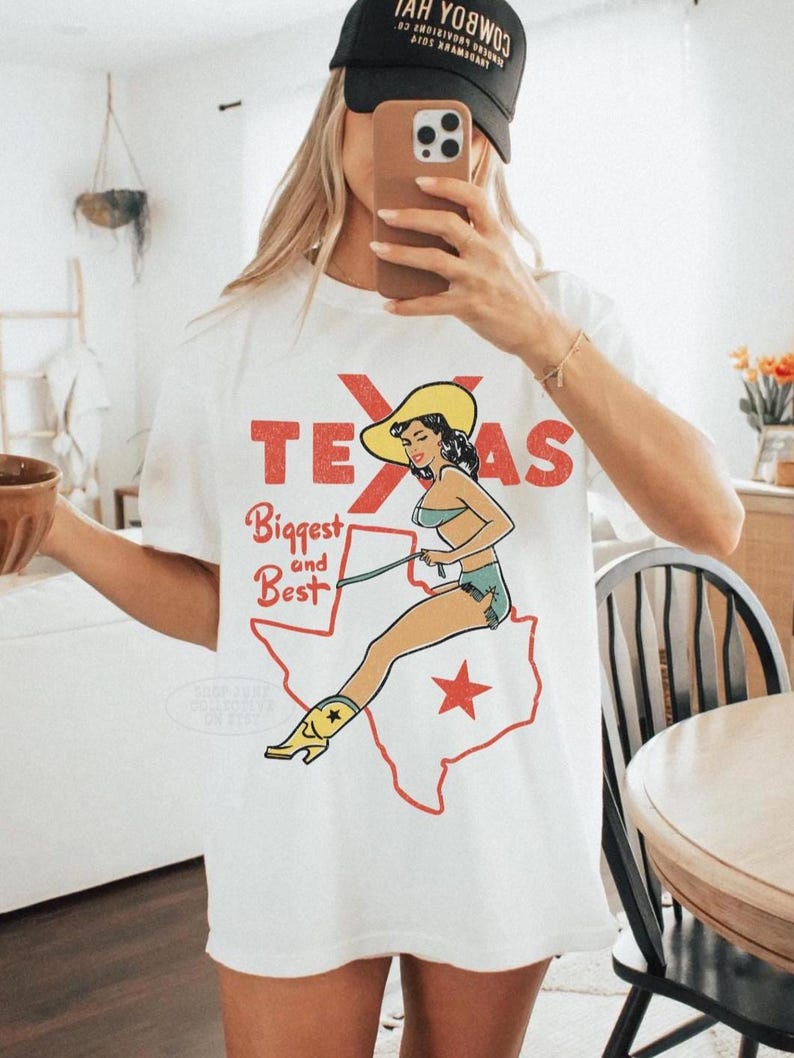Vintage Texas shirt UNISEX Comfort Colors® Texas cowgirl shirt Texas kaart Tee Wild West USA retro pin-up cowgirl jaren 90 grunge rodeo western shirt White