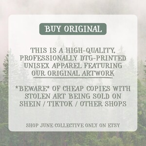 May include: A rectangular white sign with dark green text reading BUY ORIGINAL. The text states this is high-quality, professionally DTG-printed unisex apparel featuring original artwork, warning against cheap copies on Shein, TikTok, and other shops.