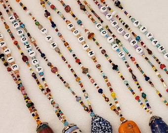 29" Name Small Bead Lanyard: Custom Personalized Beaded ID Badge Holder Necklace