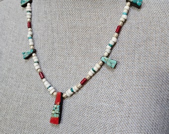 Santo Domingo Kewa Battery Tab Style Necklace 20-Inch Turquoise Glass Restored