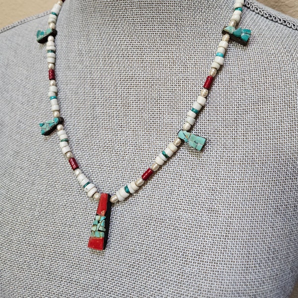 Santo Domingo Kewa Battery Tab Style Necklace 20-Inch Turquoise Glass Restored