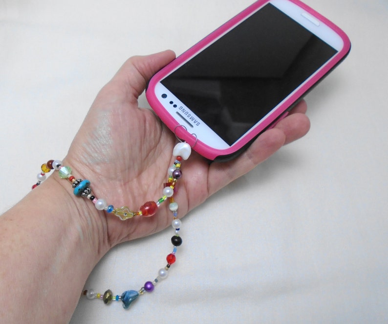 Beaded Cell Phone Cover Wrist Lanyard Strap Rainbow colors | Etsy How To Make A Beaded Phone Strap