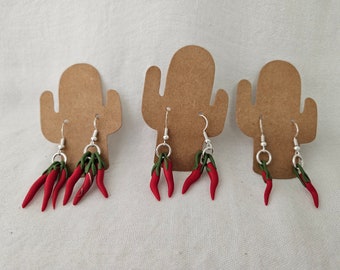 Handmade Polymer Clay Red and Green Chile Earrings