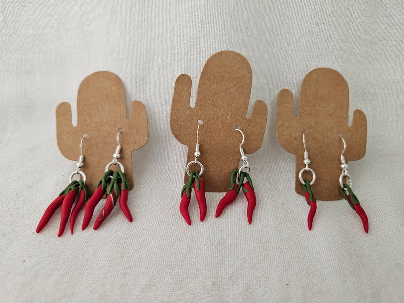 Red and Green Chile Earrings Handmade Polymer Clay image 1