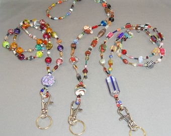 Beaded ID 29" Badge Holder Lanyard Bead Necklace for Glasses, cell phone, keys - rainbow or your colors