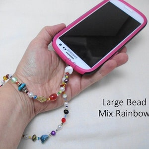 Phone Strap Custom Beaded Wrist Lanyard for Phone Cover Case Rainbow colors of beads, pick your color, or I design it for you image 2