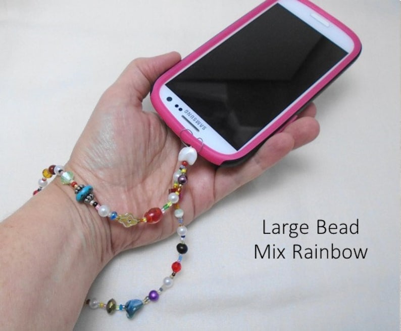 Phone Strap Custom Beaded Wrist Lanyard for Phone Cover Case Rainbow colors of beads, pick your color, or I design it for you image 2