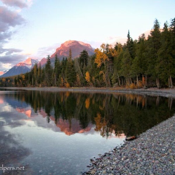 Autumn in Montana, Lake McDonald as the Sun Sets, Autumn Sunset, Montana Landscape, Glacier National Park, Photograph or Greeting card