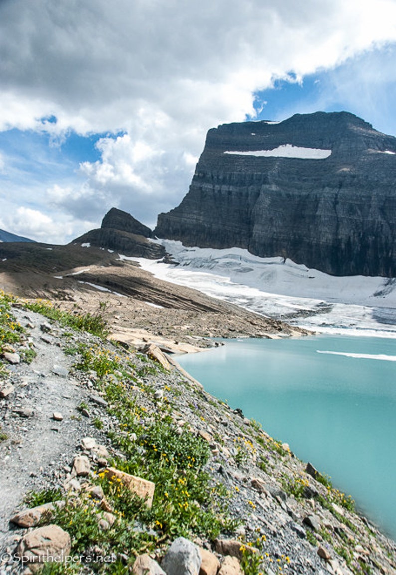 Upper Grinnell Lake, Glacial Waters, Top of the World, Summer Journey, Photograph or Greeting card image 1