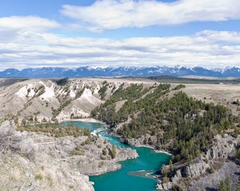 Flathead River, Blues of Mountain River and Sky, Montana Landscape, Photograph or Greeting card