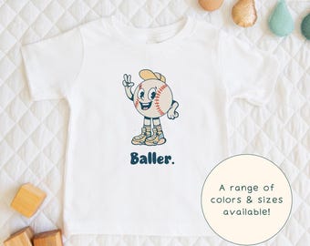 Baller | Retro Children's T-Shirt Cute Baseball Sports Themed Gift For Kids & Baseball Lover Short Sleeve Cute Baby Onesie®
