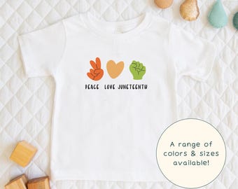 Peace Love Juneteenth | Cute Children's Black History African American Pride Themed T-Shirt Gift For Kids & Short Sleeve Cute Baby Onesie®