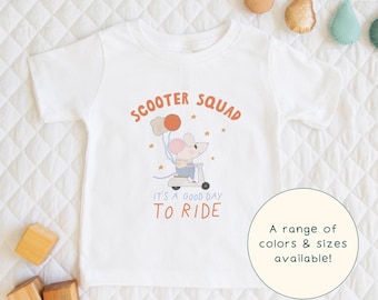 Scooter Squad | Cute Children's Retro Style Mouse On a Scooter T-Shirt Gift For Kids & Scooter-Lover Short Sleeve Cute Baby Onesie®
