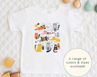 Whimsical Cats | Cute Children's Scandinavian Style Quirky Feline Themed T-Shirt Gift For Kids & Cat-Lover Short Sleeve Cute Baby Onesie®