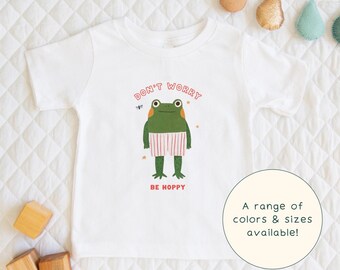 Don't Worry Be Hoppy | Cute Children's Frog T-Shirt Quirky Optimistic Positive Gift For Kids & Frog-Lover Short Sleeve Cute Baby Onesie®