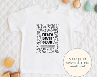 Pasta Lover Club | Cute Children's Black Hand-Drawn Pasta T-Shirt Gift For Foodie Kids, Adults & Short Sleeve Pasta-Lover Baby Onesie®