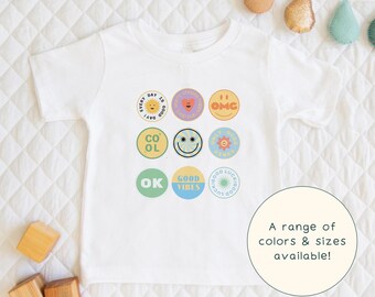 Happy Stickers Grid | Cute Children's Fun Retro Feel-Good Stickers T-Shirt Gift For Kids & Positivity-Lover Short Sleeve Cute Baby Onesie®