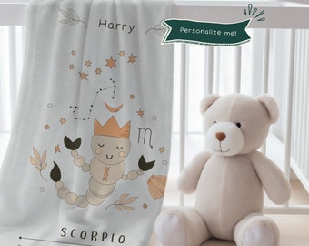 Custom Name Kid's Blanket  | Children's Personalized Scorpio Horoscope Astrology Velveteen or Fleece Throw Birthday Gift For Baby & Toddler