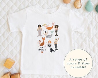 Just A Mermaid At Heart | Cute Children's Diverse Mermaid Squad T-Shirt Gift For Kids, Adults & Mermaid-Lover Short Sleeve Baby Onesie®