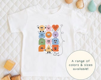 Mixed Feelings | Cute Children's T-Shirt Abstract Colorful Face Shapes Gift For Kids Emotions And Feelings & Short Sleeve Cute Baby Onesie®