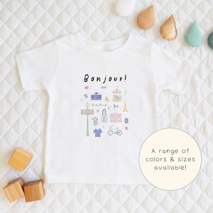 Bonjour - Parisian | Children&#39;s T-Shirt Cute Paris Themed Gift For Kids & Paris Lover Short Sleeve Cute Baby Onesie®