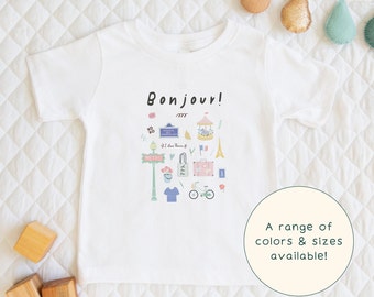 Bonjour - Parisian | Children's T-Shirt Cute Paris Themed Gift For Kids & Paris Lover Short Sleeve Cute Baby Onesie®