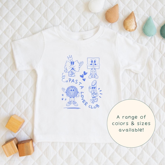 Pasta Lover Club | Children's Cute Italian Food Pasta Graphic Illustrated T-Shirt & Pasta-Lover Short Sleeve Cute Baby Onesie® Gift For Kids