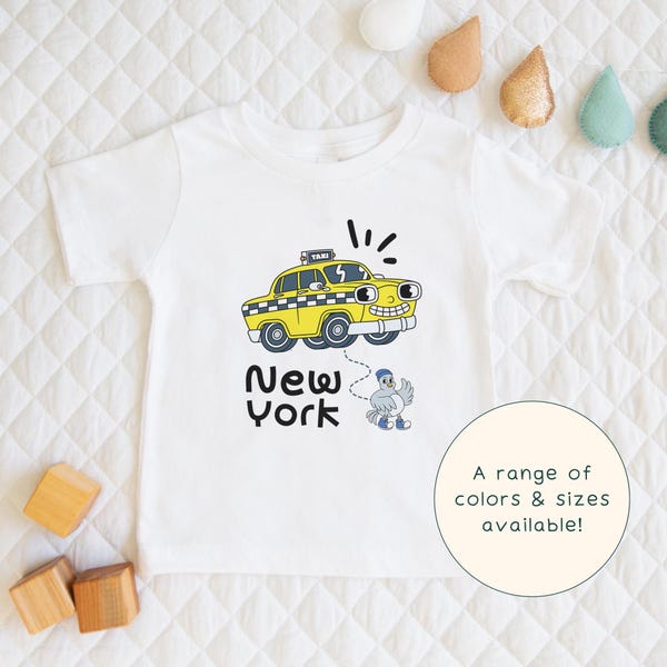 New York | Children's T-Shirt Cute New York City Cartoon Urban Themed Yellow Taxi Gift For Kids & NYC-Lover Short Sleeve Cute Baby Onesie®