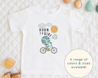 Born To Ride | Children's Cute Retro Biking Earth With Bicycle Graphic T-Shirt & Short Sleeve Cute Baby Onesie® Gift For Biker Kids
